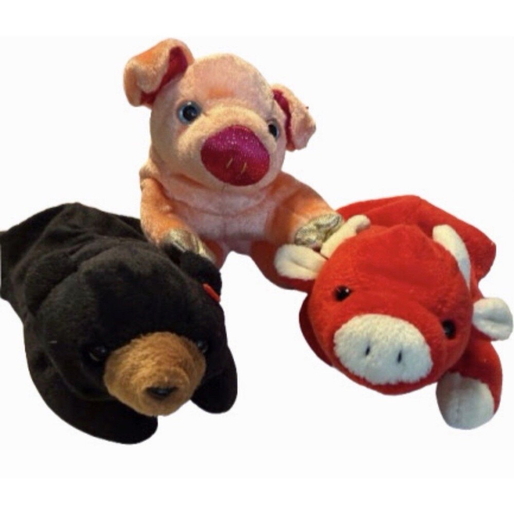 TY Beanie Babies Plush Lot Snort Bull Pig Blackie Bear Stuffed Animals 3 Pc